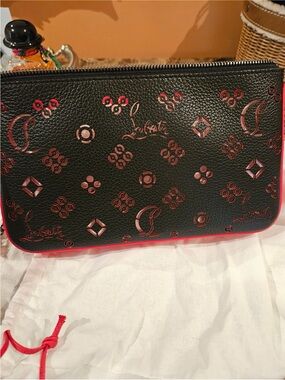 Christian Louboutin Black & Red Leather Zip Pouch